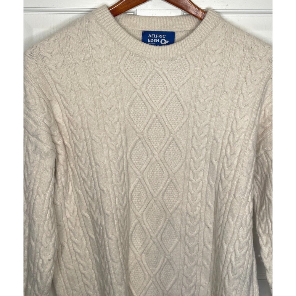 Aelfric Eden Men's Fisherman Cable-Knit Sweater Sz XL Cream Cozy Grandpa - Picture 2 of 9